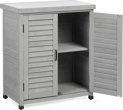 Potting Bench with Storage Cabinet and Metal Table Top for Outdoor Patio, Garden Furniture Wood Workstation