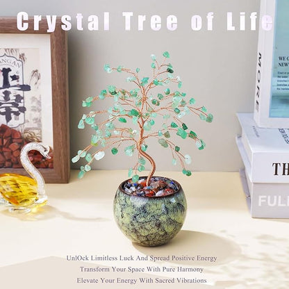 Runyangshi Green Aventurine Crystal Tree of Life - 8" Large Natural Chakra Healing Crystal Tree, Bringing Money, Good Luck, Positive Energy for Home Decor, Feng Shui Gifts, Office Desk Ornament