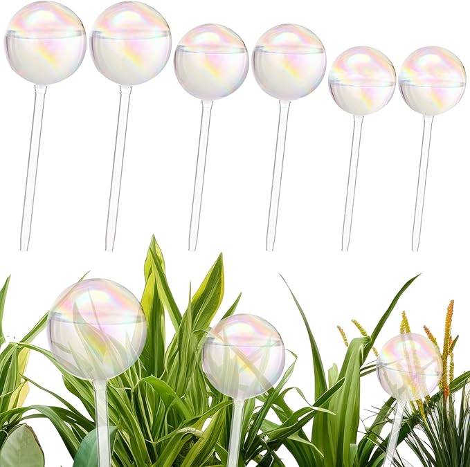 6 Pcs Plant Watering Globes Glass Iridescent Rainbow Self Watering Globes Clear Automatic Plant Watered Bulbs Devices Set Including 16oz 13oz 10oz for Indoor Plants Home Garden Vacation Care
