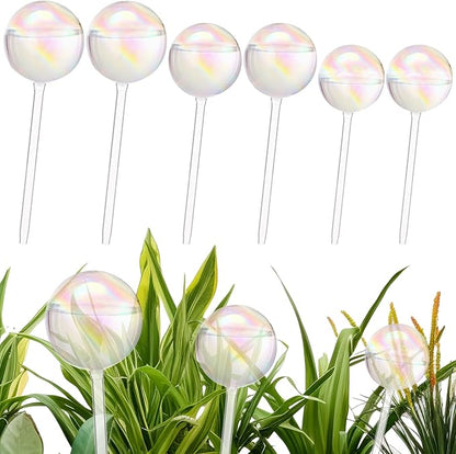 6 Pcs Plant Watering Globes Glass Iridescent Rainbow Self Watering Globes Clear Automatic Plant Watered Bulbs Devices Set Including 16oz 13oz 10oz for Indoor Plants Home Garden Vacation Care