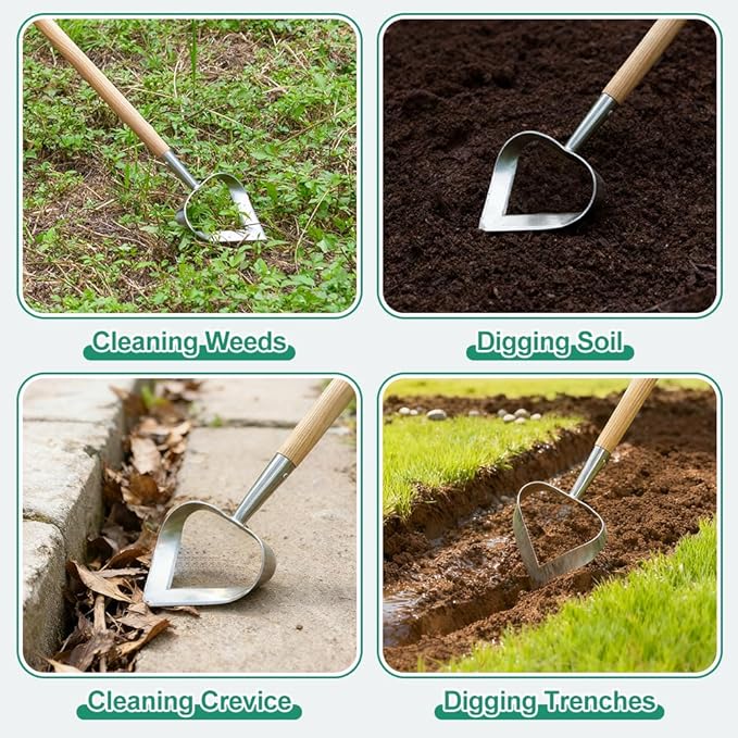 Berry&Bird Hoe Garden Tool, Heavy Duty 61.2" Triangle Hoes with Ashwood Handle, Long Handle Weeding Tool Garden Hoe for Weeding, Cultivating, Soil Loosening and Digging Trenches