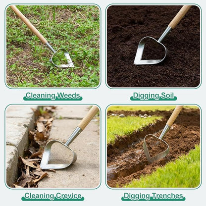 Berry&Bird Hoe Garden Tool, Heavy Duty 61.2" Triangle Hoes with Ashwood Handle, Long Handle Weeding Tool Garden Hoe for Weeding, Cultivating, Soil Loosening and Digging Trenches
