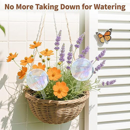 LASZOLA 2 Pcs Rainbow Glass Plant Self-Watering Globe for Indoor Outdoor, House Water Bulb for Small or Large Flower Pot, Iridescent Transparent Decorative Plant Dispenser Ball, Perfect for Vacation