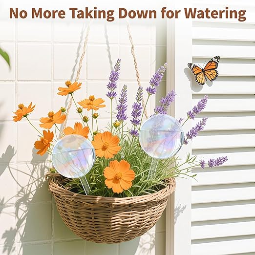 LASZOLA 4 Pcs Rainbow Glass Plant Self-Watering Globe for Indoor Outdoor, House Water Bulb for Small or Large Flower Pot, Iridescent Transparent Decorative Plant Dispenser Ball, Perfect for Vacation