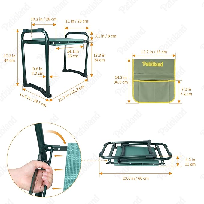 Garden Kneeler and Seat with 2 Tool Bags, 10.2" Widen Heavy Duty Thicken Soft Kneeling Pad, 2-in-1 Folding Garden Stool, Outdoor Yard Work Seat, Ideal Gardening Gifts for Mom, Women, Grandma