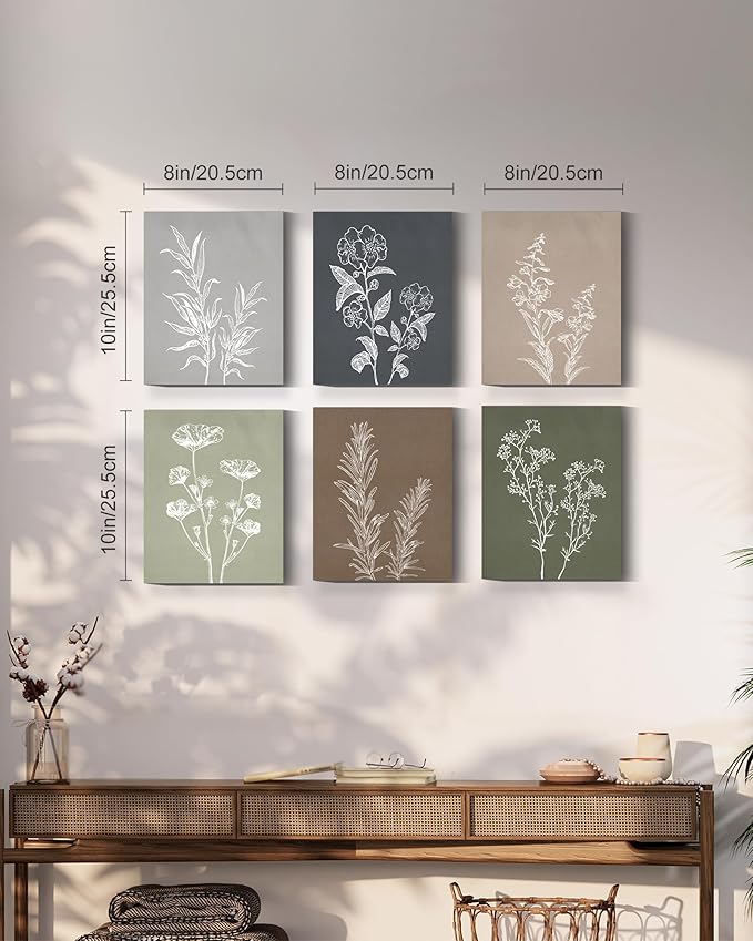 Drsoum Botanical Wall Art Framed Boho Wall Art Decor Wooded Minimalist Vintage Print Modern Rustic Farmhouse Home Kitchen Decor 8x10inx6pcs