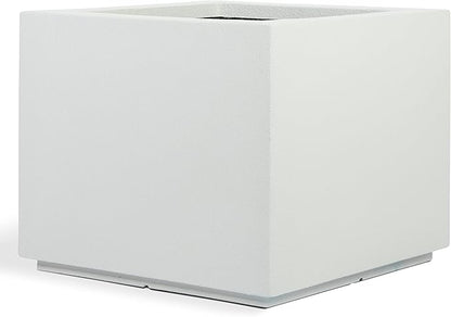 PolyStone Monterray Modern Outdoor/Indoor Square Planter, 23" L x 23" W x 19" H, Lightweight, Heavy Duty, Weather Resistant, Polymer Finish, Commercial Grade and Residential (White)