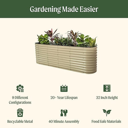 32" Extra Tall Raised Garden Bed Kits, 2 x 8 x 2.7ft Raised Planter Box Outdoor, 3.5 x 6.5 x 2.7ft Deep Root 9 in 1 Modular Metal Raised Beds for Gardening Vegetables Flowers Fruits - Modern Gray