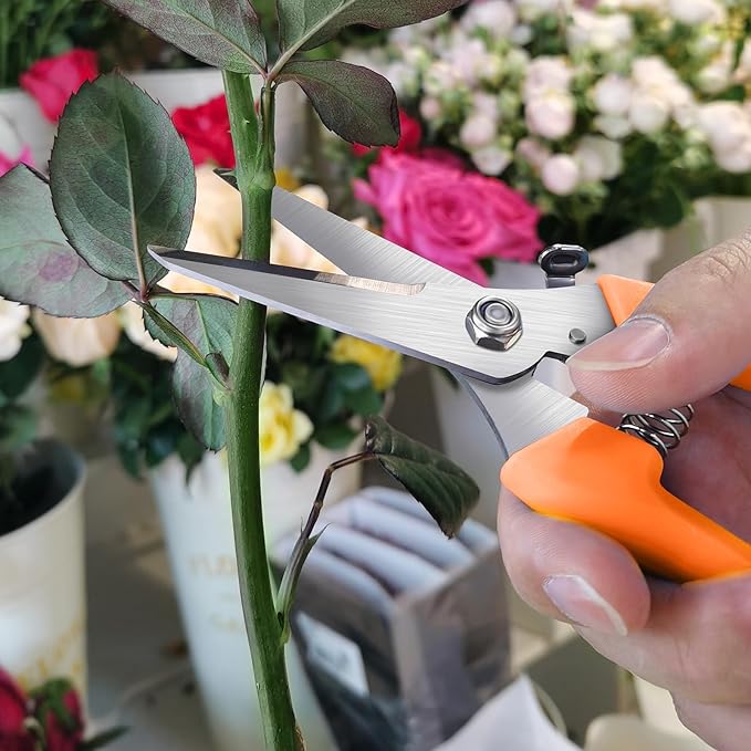Flower Shears, 7.6 inch Flower Cutting Scissors Pruning Shears for Beginners, High Strength Steel, Sharp Rust Resistant,Garden Clippers Plant Cutter with Comfortable Grip Handles -Orange