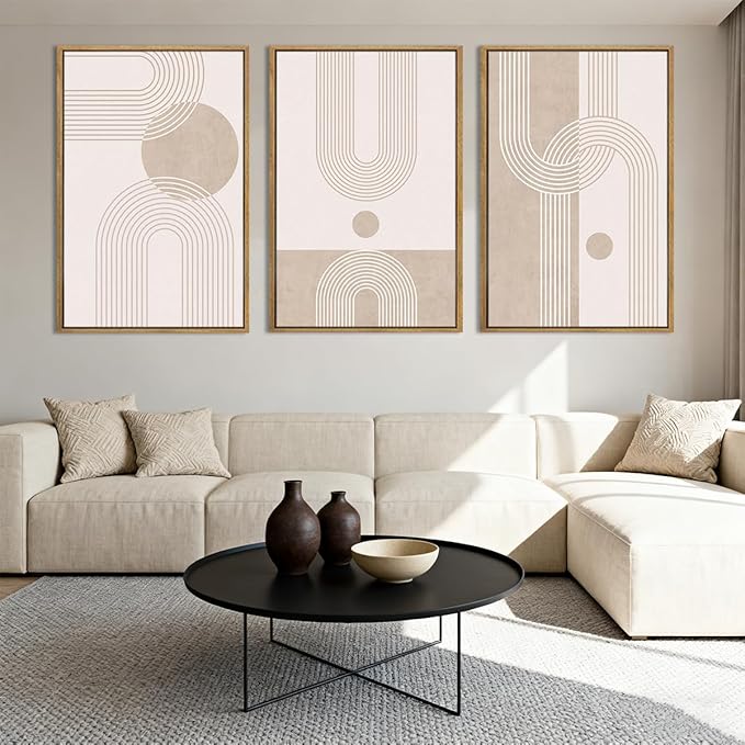 ANHUIB Neutral Wall Art Modern Boho Wall Decor Abstract Line Artwork 16x24 Inch Set of 3 for Living Room Bedroom Dining Room