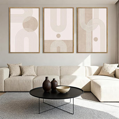 ANHUIB Neutral Wall Art Modern Boho Wall Decor Abstract Line Artwork 16x24 Inch Set of 3 for Living Room Bedroom Dining Room