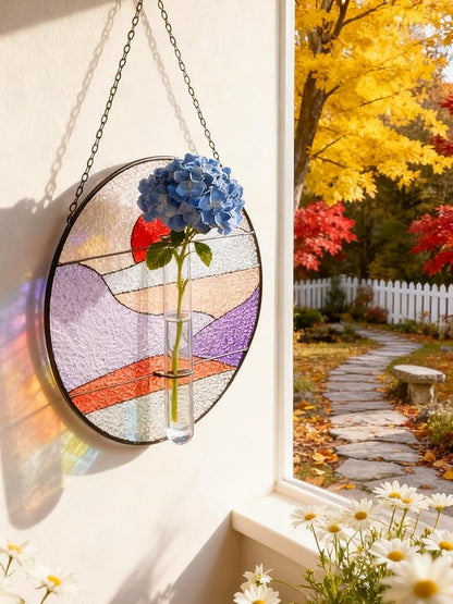 Stained Glass Propagation Stations - Sunshine Catcher Window Hanging Plant Holder, Terrariums Wall Decor for Women Mom Plant Lovers Christmas Gardening Gifts, Red