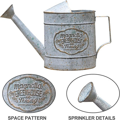 Vintage Metal Watering Can with Magnolia Greenhouse & Nursery Design Garden Decorative Watering Pot Farmhouse Waterer for Home Indoor Outdoor Garden Balcony Courtyard (Gray)