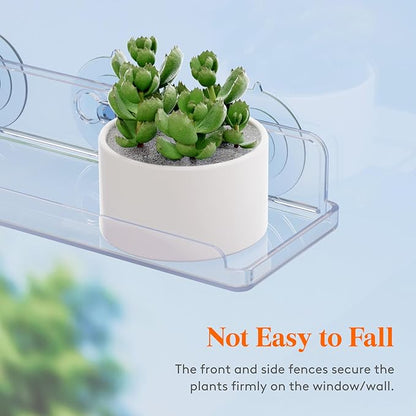 Lifewit Window Plant Floating Shelves 14.6 x 3.6 inch, 2 Pack Acrylic Suction Cup Shelf, Window Sill Extender for Indoor Succulent Plants, Micro Greens, Seed Starter Pots, Herb Planters