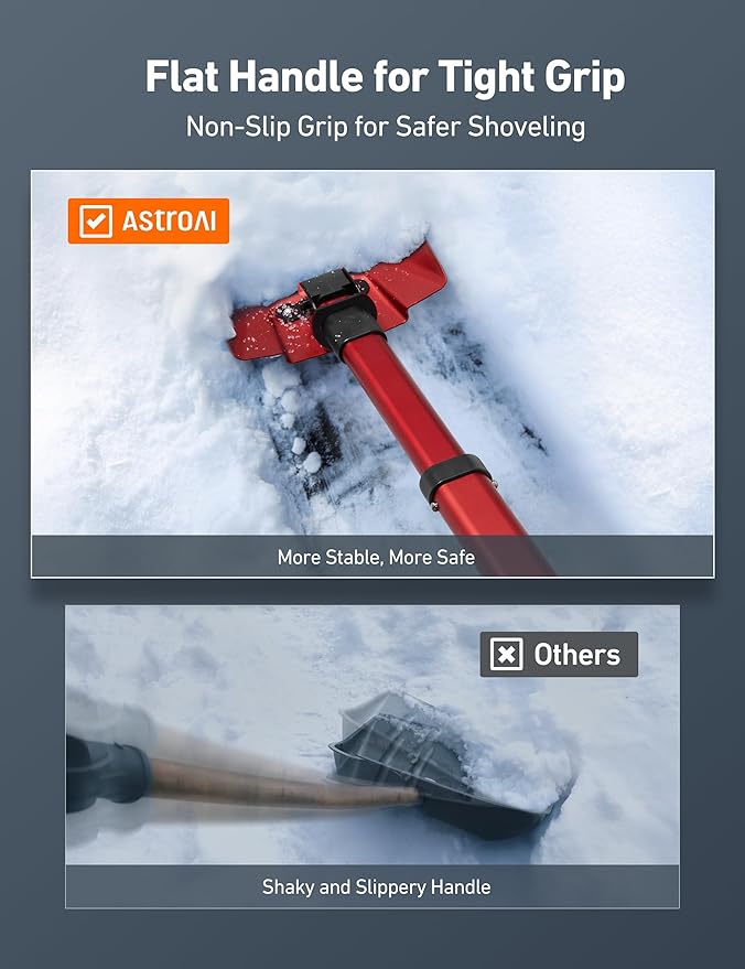 AstroAI 38.4" Foldable Snow Shovel for Car, Retractable Snow Shovel with Thickened Aluminum Handle and Reinforced Iron Hinge, Portable and Multi-Functional for Driveway, Cars, Camping and Slush,Red