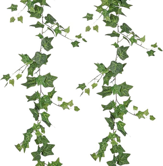 2 Strands Artificial Ivy Vines Garland, Fake Vines for Bedroom with Silk Green Leaves Faux Ivy Garland Greenery, Christmas Home Classroom Decor Garden Wedding Party Wall Aesthetic