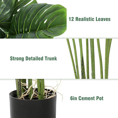 Artificial Monstera Plant 4FT Tall Fake Swiss Cheese Plant Potted Faux Tropical Floor Plants Indoor Decorative House Plants Artificial Palm Trees for Home Office Living Room Decor, 2 Pack