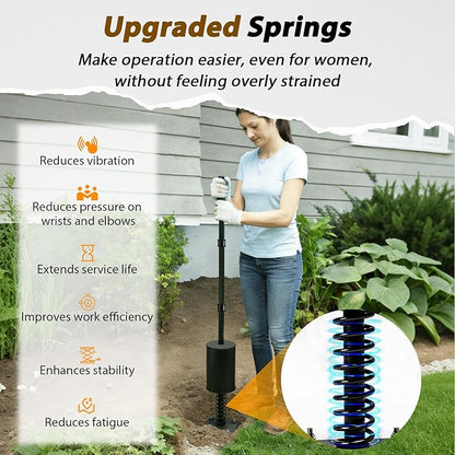Heavy Duty Steel Tamper Tool with 51 Inch Adjustable Handle, Fillable Base, Buffer Spring, Steel Tamper for Efficient Leveling Soil, Asphalt, Driveways, Landscaping, Yard, Sand, Driveway