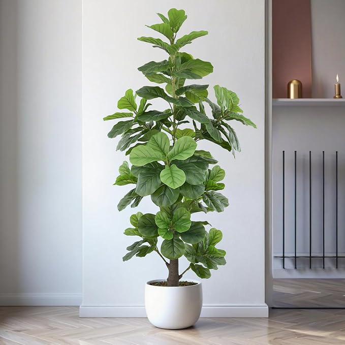 Artificial Fiddle Leaf Fig Tree 6FT(72in) Tall Faux Tree with Large Realistic Trunks and Big Leaves, Fake Floor Potted Artificial Plants for Home Office Garden Indoor Decor (6feet,1Pack)