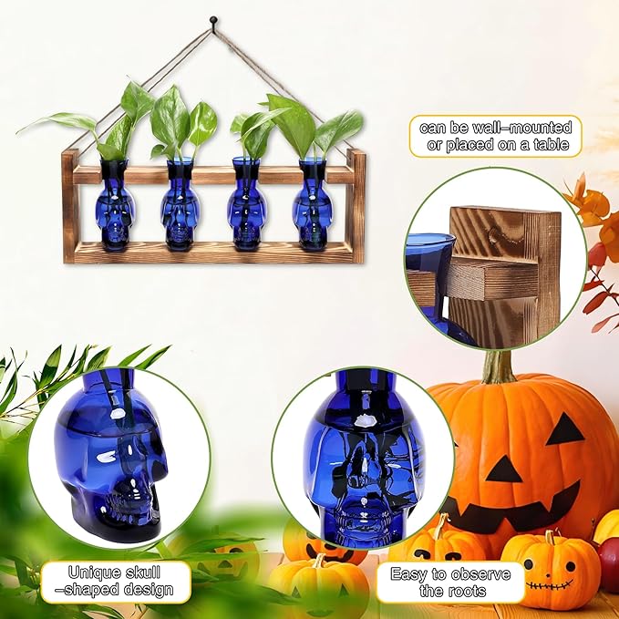 Plant Propagation Stations Halloween Skull Plant Terrarium Kit Glass Vases Gift for Father Air Planter Home Office Decor