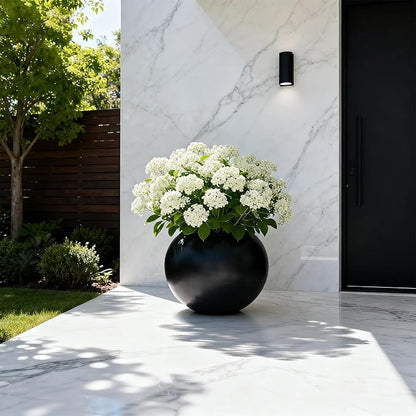 13.78”Dx11”H Lightweight Durable Modern Plastic Sphere Planter with Drainage Hole & Rubber Plug Weather Resistant,Planters for Indoor Plants & Outdoor,Large Plant Pot,(Black, 9" Pot Opening)