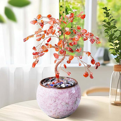 Runyangshi Red Agate Crystal Tree of Life - 8" Large Natural Chakra Healing Crystal Tree, Bringing Money, Good Luck, Positive Energy for Home Decor, Feng Shui Gifts, Office Desk Ornament
