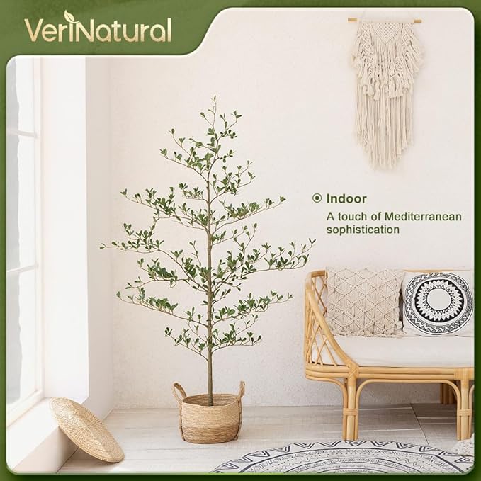 Artificial Black Olive Tree 5ft - Shady Lady UV Resistant Faux Olive Trees Indoor Outdoor Decor - Modern Aesthetic Tall Fake Plants with Pot for Home Office Living Room Patio Floor, VN140