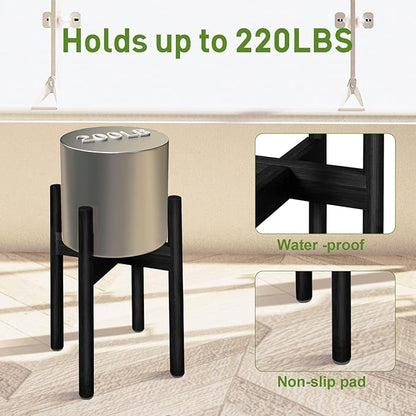 FJO 2Pcs Adjustable Plant Stand Indoor - Bamboo Plant Stands, Bamboo Mid Century Modern Plants Stands, Plant Holder for Living Room Fits 8 to 12 Inches Pots(Pot & Plant Not Included) (Black)
