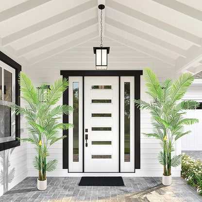 Artificial Fake Palm Tree 8FT 2Pack with White Planter & Free Moss, UV Resistant Artificial Palm Tree for Outdoors, Fake Plants for Poolside Home Room Decor, Faux Plants Outdoor Decor