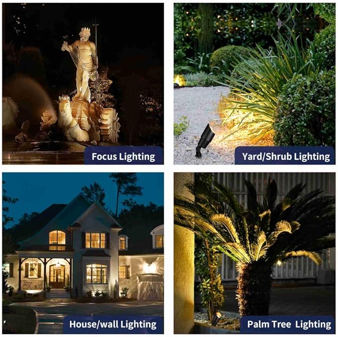 Gardenreet Black Brass Low Voltage Landscape Spotlights(6-Pack) Kit 12V LED with 100 Feet Wire and 30Pack Connectors for Outdoor Yard Garden Patio Without Transformer