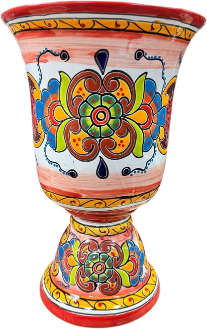 Talavera Tall Planter Large Flower Pot Mexican Pottery Folk Art Indoor Outdoor Home Decor Multicolor Handmade Made in Mexico Ceramic 22" Red