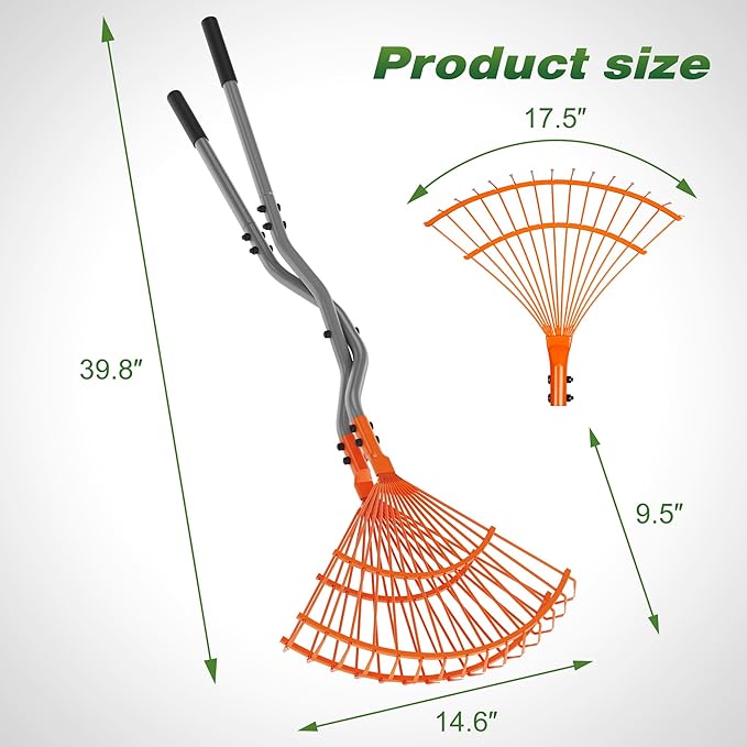Walensee Leaf Grabber Rake with Long Steel Handle, Heavy Duty Leaf Picker Upper & Garden Claw, Multi-Use Leaves Scoop and Hands Rake for Lawn & Yard Shrub Cleanup