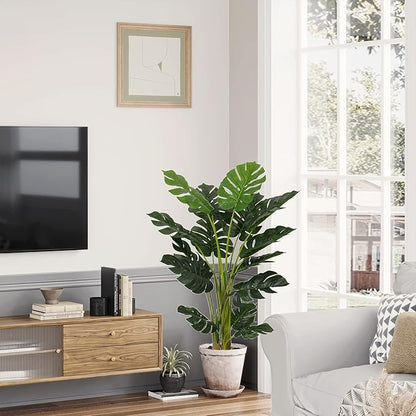 VIAGDO Artificial Monstera Deliciosa Plant 4ft Tall 15 Decorative Split Leaves Faux Swiss Cheese Fake Tropical Palm Tree for Home Office Room Store Garden Floor Decor,2pack