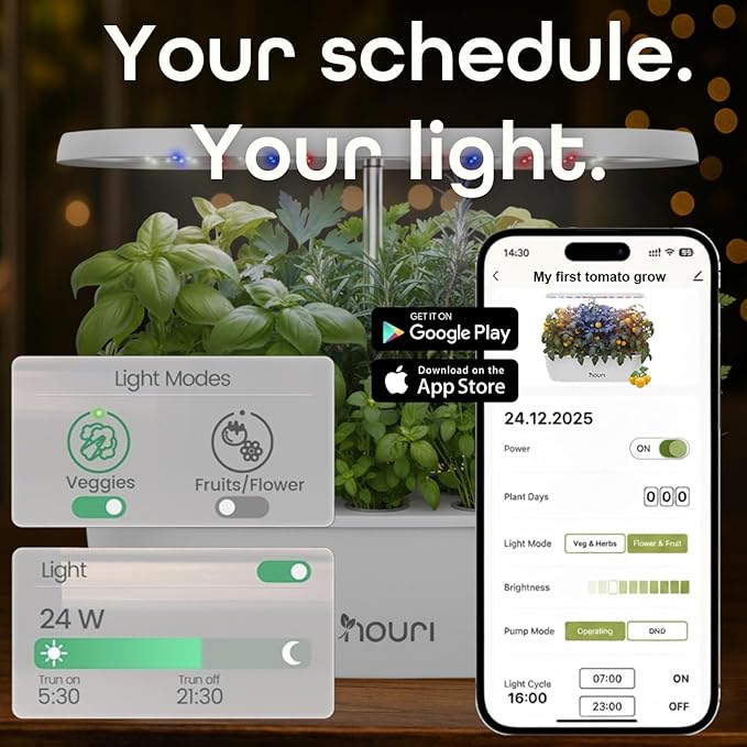 Nouri 12 pod APP Smart Garden for Home Cooks | w/Heirloom Salad | Hydroponics Growing System | LED Grow Lights | Indoor Herb Garden Kit | Herb Growing Kit Indoors for Plant Lovers, Gardeners, Kitchen