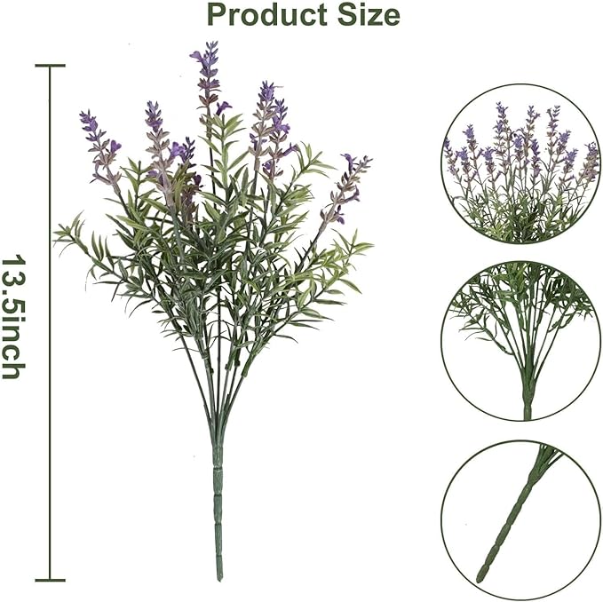 Fake Lavender Artificial Flowers - 12PCS Lavender Plants Shrubs for Wedding Bouquets Artificial Lavender Flowers Indoor Outdoor Faux Foliage Lifelike Fake Flowers for Decoration