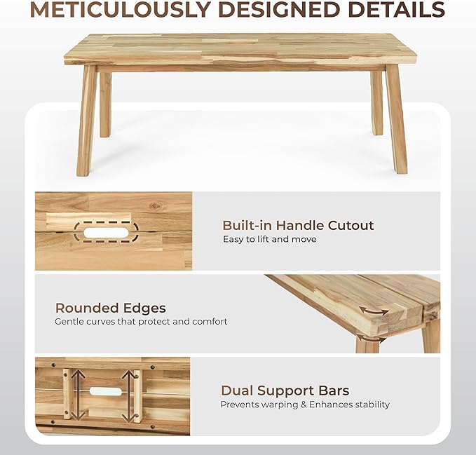 Solid Wood Bench for Entryway, Bed Bench, Dining, Plant Stand - Wooden Bench Indoor (47 inches)