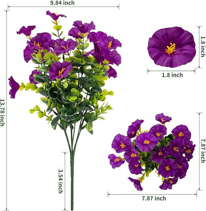 Lnoicy Artificial Flowers for Outdoor 12 Bundles Eucalyptus Fake Flowers for Planter,UV Resistant Fake Morning Glory for Home/Porch/Garden Decoration（Fuchsia）