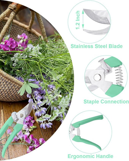 Pruning Shears for Gardening, 2 Pack Garden Scissors for Cutting Fresh Flowers, Floral Clippers for Plants, Fruits (Green)