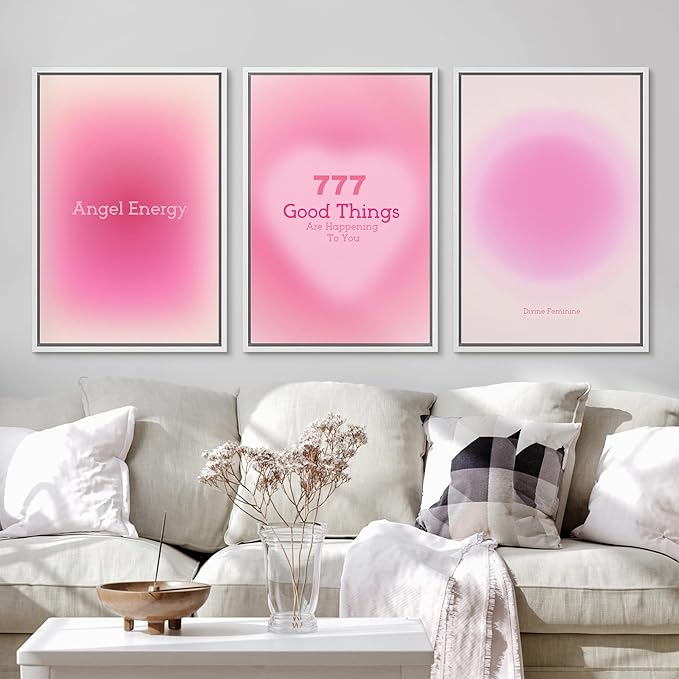 Ashbrook Framed Canvas Print Wall Art Set Aura Poster Valentines Affirmation Poster angel Numbers Pink Decor Girl's Bedroom Abstract Digital Art Calm/Relax for Bedroom - 16"x24"x3 WHITE