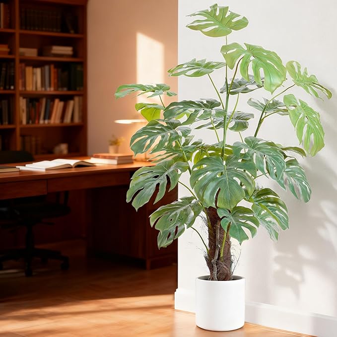 48 Inch Thick stem Turtle Dorsal Leaf ilitphke Artificial Monstera Deliciosa Plant,4ft Fake Swiss Cheese Potted Faux Tropical Floor Plants,Potted Faux Tree for Home Office Living Room Decor