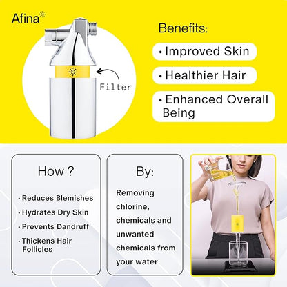 Afina Shower Filter For Hard Water - Removes 99% Chlorine, Harmful Substances & Heavy Metals - Improves your Skin & Hair (Chrome)