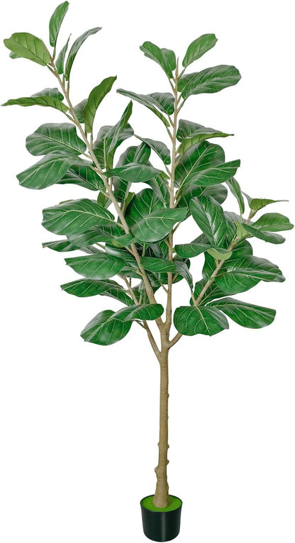 Artificial Fiddle Leaf Fig Tree, 6FT Tall Faux Ficus Lyrata Fake Tree in Black Pot Large Faux Plant for Indoor Outdoor Home, Office, Living Room Decor, Housewarming Gift