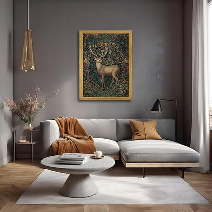 SAMHOU Framed 3D Textured Deer Wall Art, Reindeer Deer Hand Drawn Sandstone Wall Decor, Vintage Christmas Wall Art Decor for Bathroom Living Room Bedroom Holiday Gift 16x24 inch