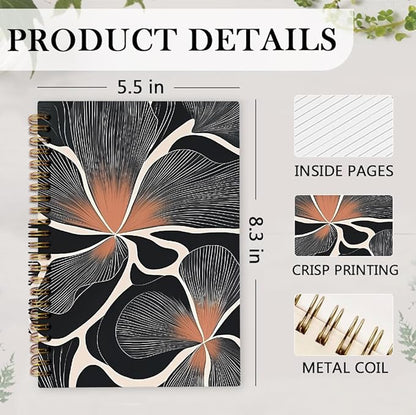 Boho Abstract Flower Spiral Notebook, Bohemian Floral Journal Notebook, Flower Aesthetic Journaling Notebooks for Women, Boho Abstract Office School Supplies Gifts, 5.5x8.3 Inch