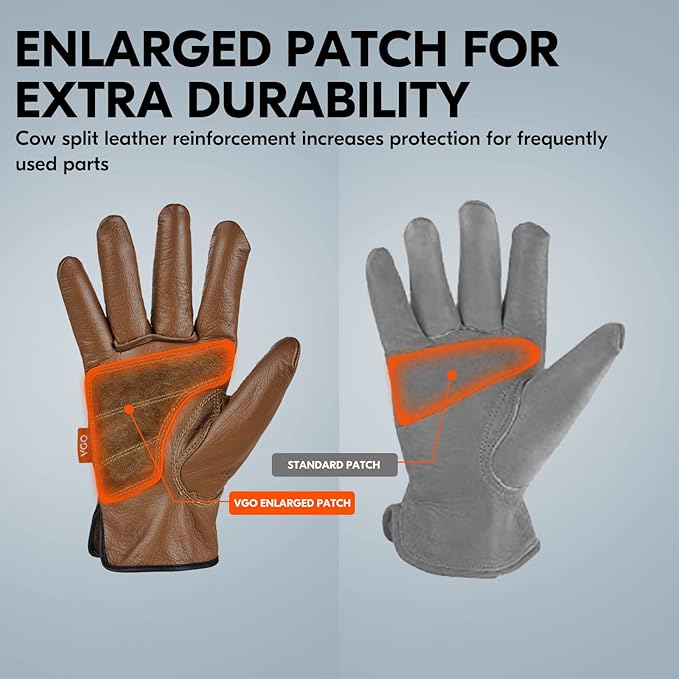 Vgo... 1Pair 0℃/32°F Winter Cow Grain Leather Work Gloves, Cold Weather Waterproof Safety Work Gloves(Size M,Brown,CA9597FLWP)