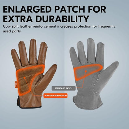 Vgo... 1Pair 0℃/32°F Winter Cow Grain Leather Work Gloves, Cold Weather Waterproof Safety Work Gloves(Size M,Brown,CA9597FLWP)