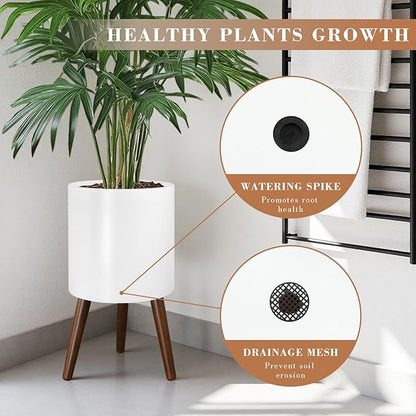 Plant Pot with Stand, Planters for Indoor Plants, Set of 2 Size Planter Pots, Modern Planter with Stand for Living Room, Office, Garden or Balcony, White, 10"&12"