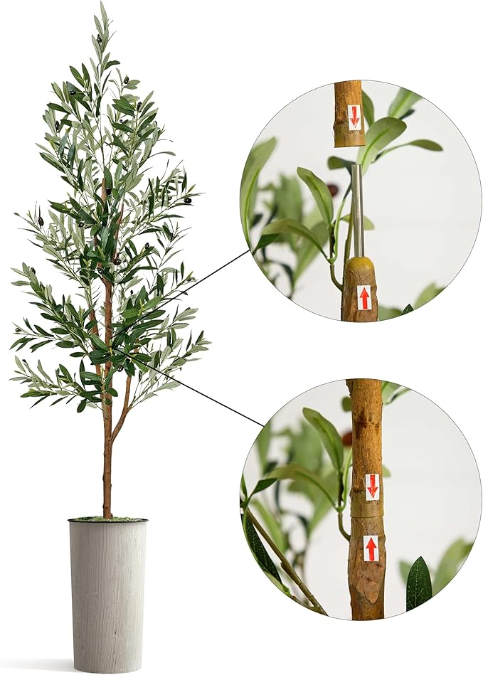 Artificial Tree in Modern Swirl Pattern Planter, Fake Olive Silk Tree for Indoor and Outdoor Home Decoration - 68" Overall Tall (Plant Pot Plus Tree)