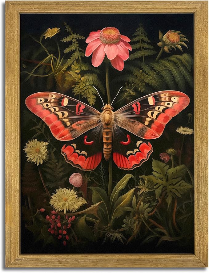 SAMHOU Framed 3D Textured Butterfly Wall Art, Hand Drawn Sandstone Butterfly Wall Decor, Vintage Nature Botanical Flower Pictures for Living Room Bedroom Office Home Decor 12x16 inch