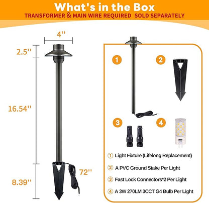 Gardenreet Outdoor Brass Pathway Lights, Warm & Neutral White Adjustable Low Voltage Landscape Path Light, 12V Walkway Lighting LED IP65 Waterproof, Black for Outside Garden Yard with G4 Bulb (4 Pack)